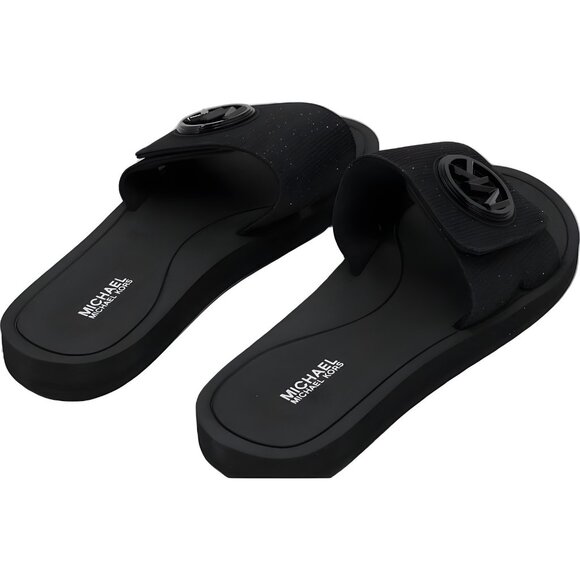 Michael Kors Logo-Charm Slide Sandals Black Slip-On Comfort Women's US 8M - Picture 3 of 6